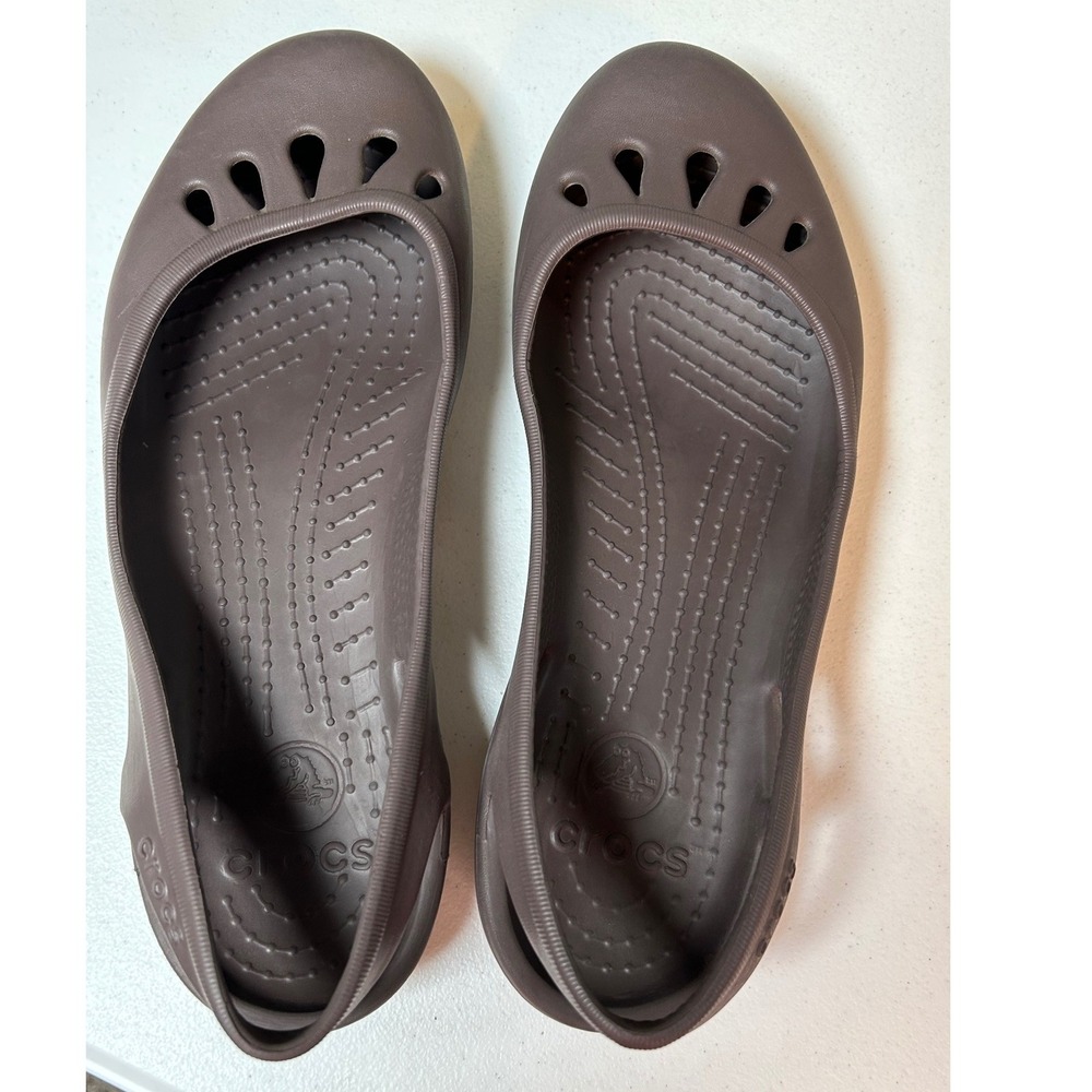 Crocs Kadee Flats Women's 9 Brown Slingback Cutout Comfort Shoes Ballet Slip on - Picture 1 of 8